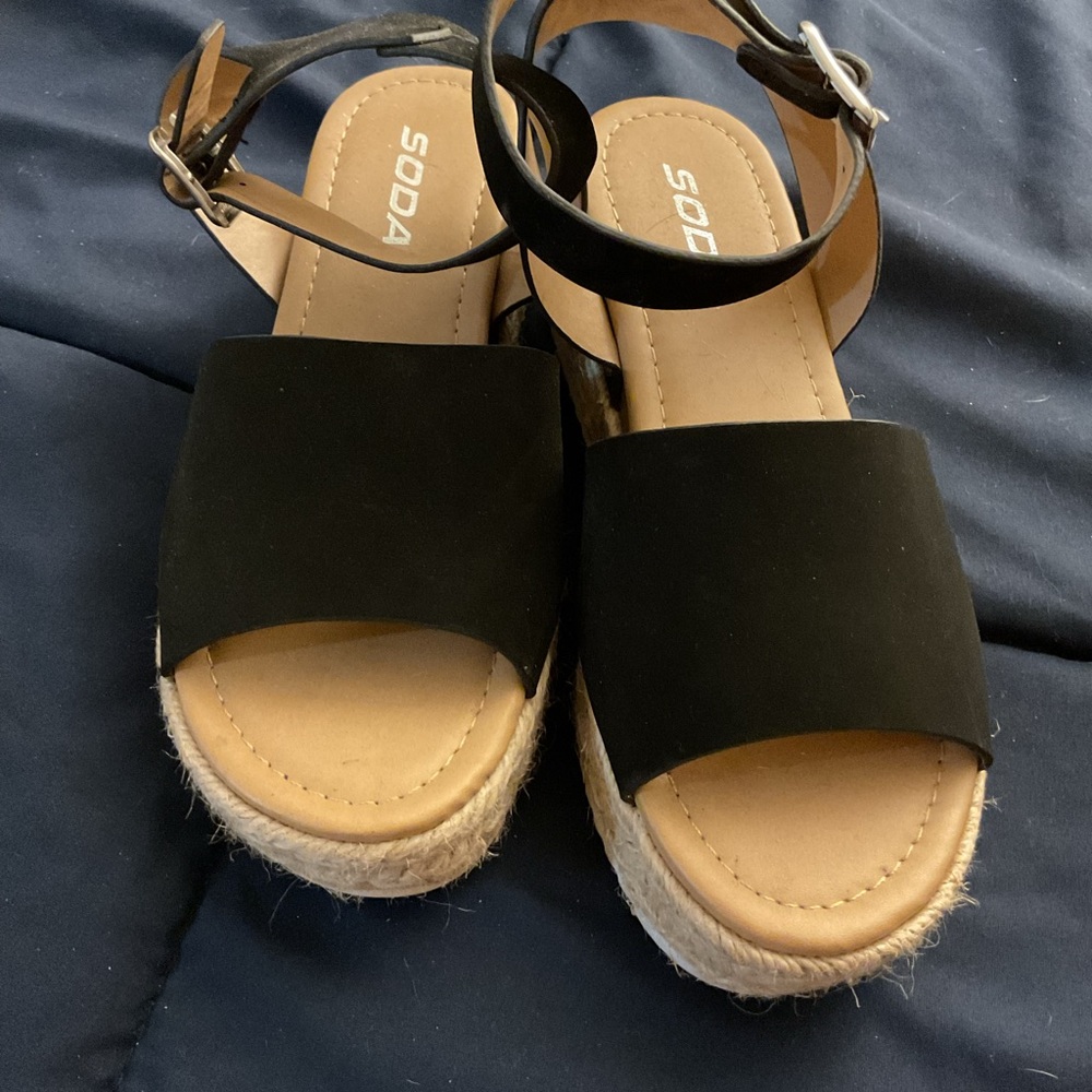 Soda Black and Tan Espadrille Sandals
